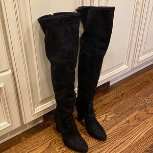 Black suede thigh high boots